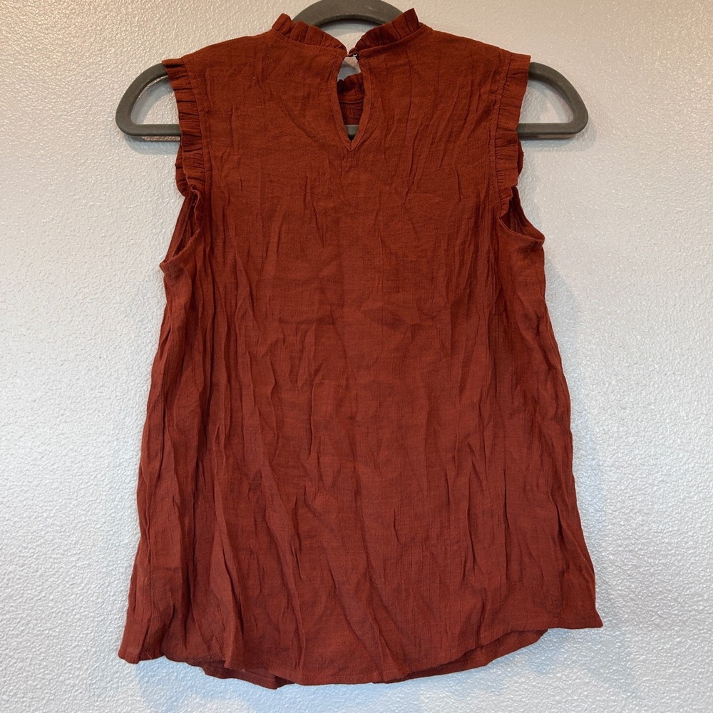 Nanette Lepore Rust Orange Smocked High Neck Ruffle Sleeveless Blouse Small - Picture 6 of 9